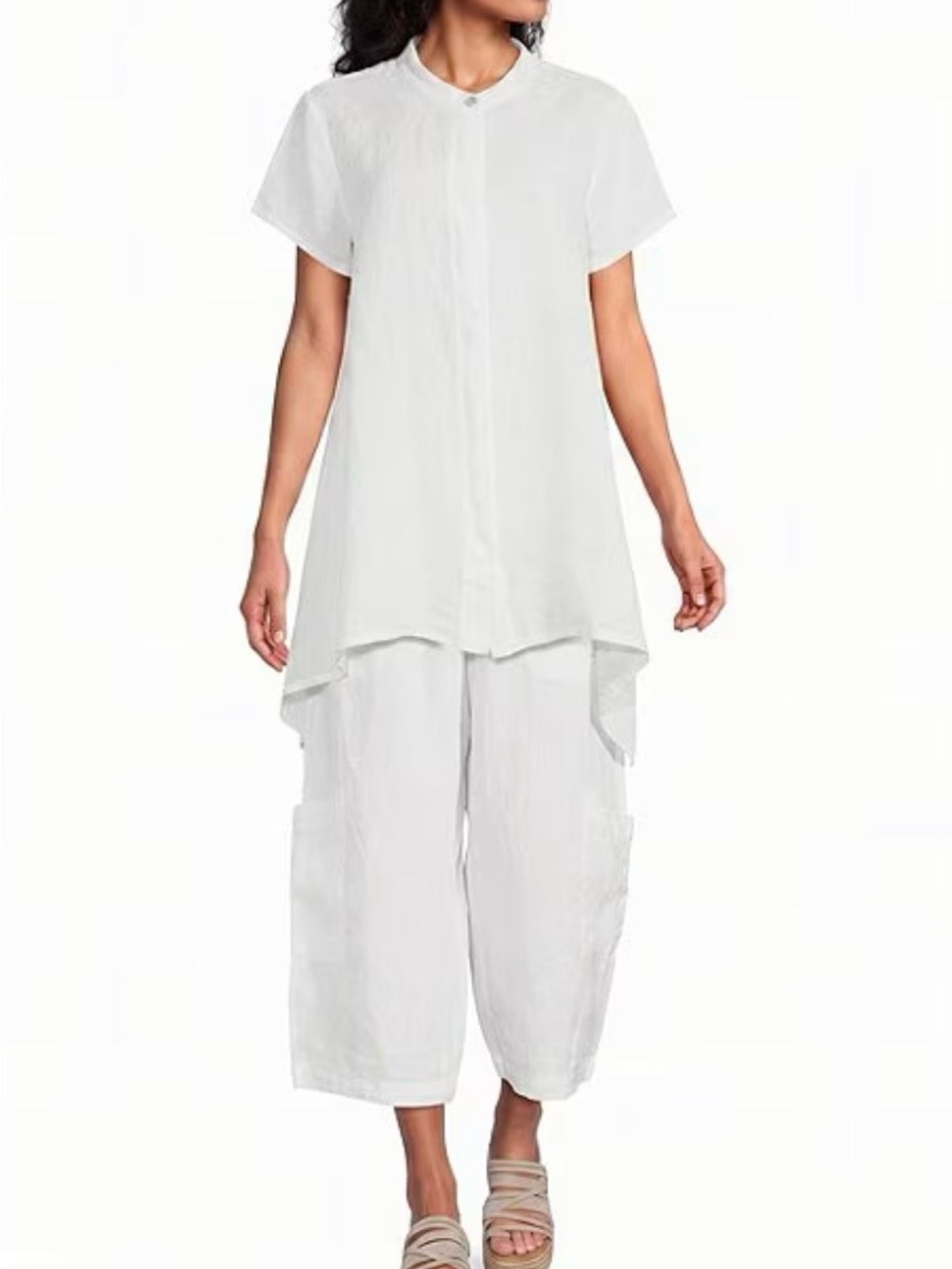 Bryn Walker Gauze Cropped Wide Leg Ruched Pull On Pants XXS White Boho Beachy